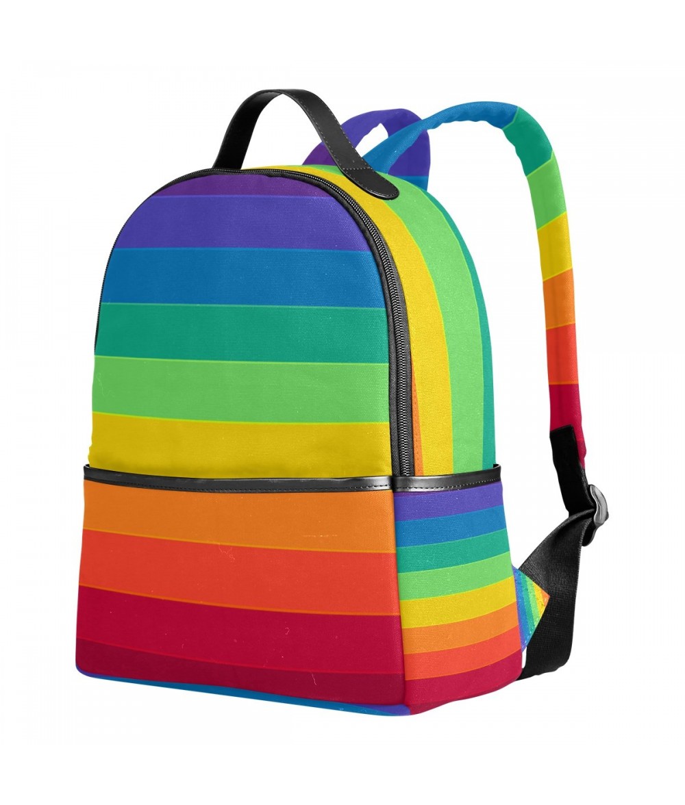 Striped Rainbow Children School Backpacks for Boys Girls Youth Canvas Bookb...